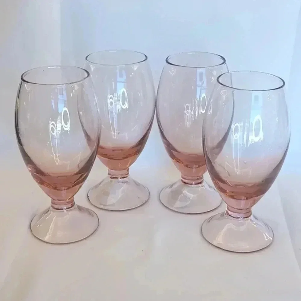 Vintage Pink Rose Empoli Wine Glasses - Set of Four - Picture 1 of 3